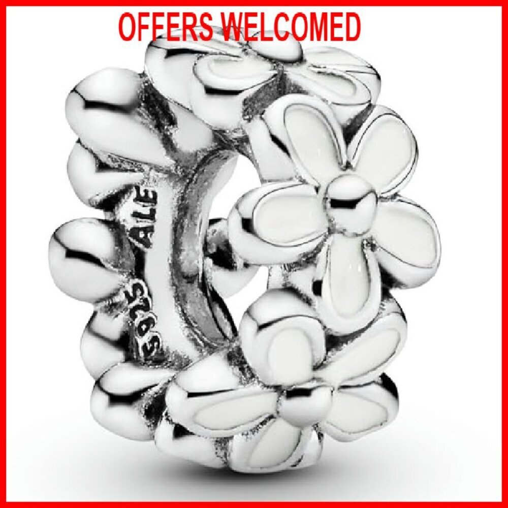 Sterling Silver Daisy Flower Spacer Charm for Bracelets - Picture 3 of 7